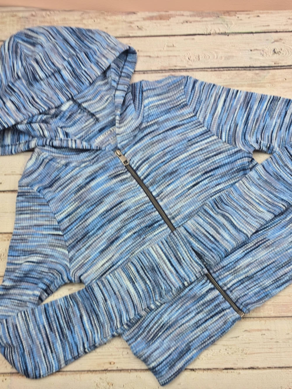 American Eagle Light Blue Striped Hoodie Jacket - Women's Zip Front